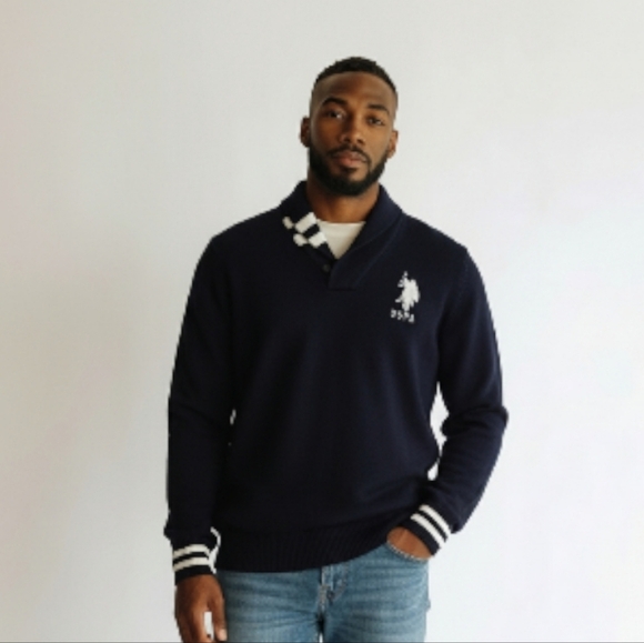 Classy U.S. Polo Assn. Navy V-Neck Sweater for Men Size XL - Picture 1 of 5